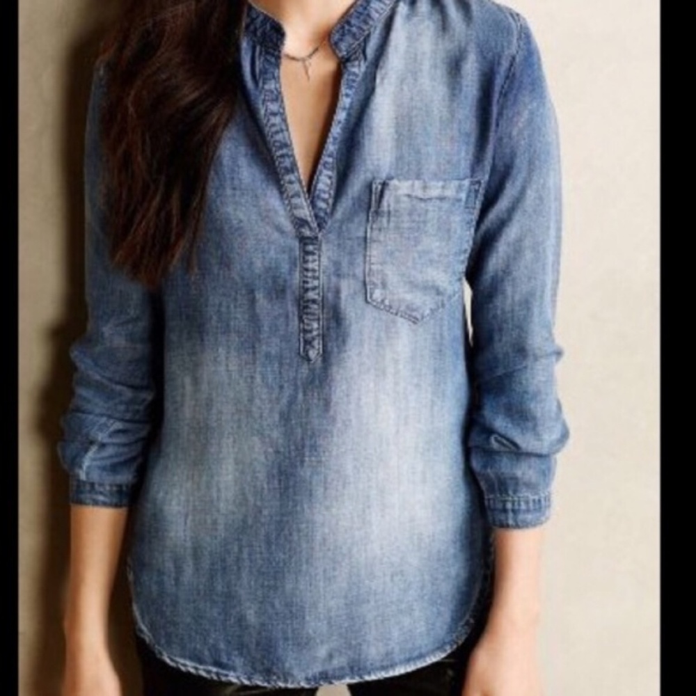 Cloth & Stone Tencel Chambray Popover Top Shirt